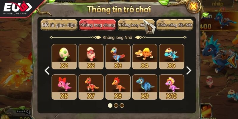 Các loại rồng và khủng long trong Dino Hunter Eu9